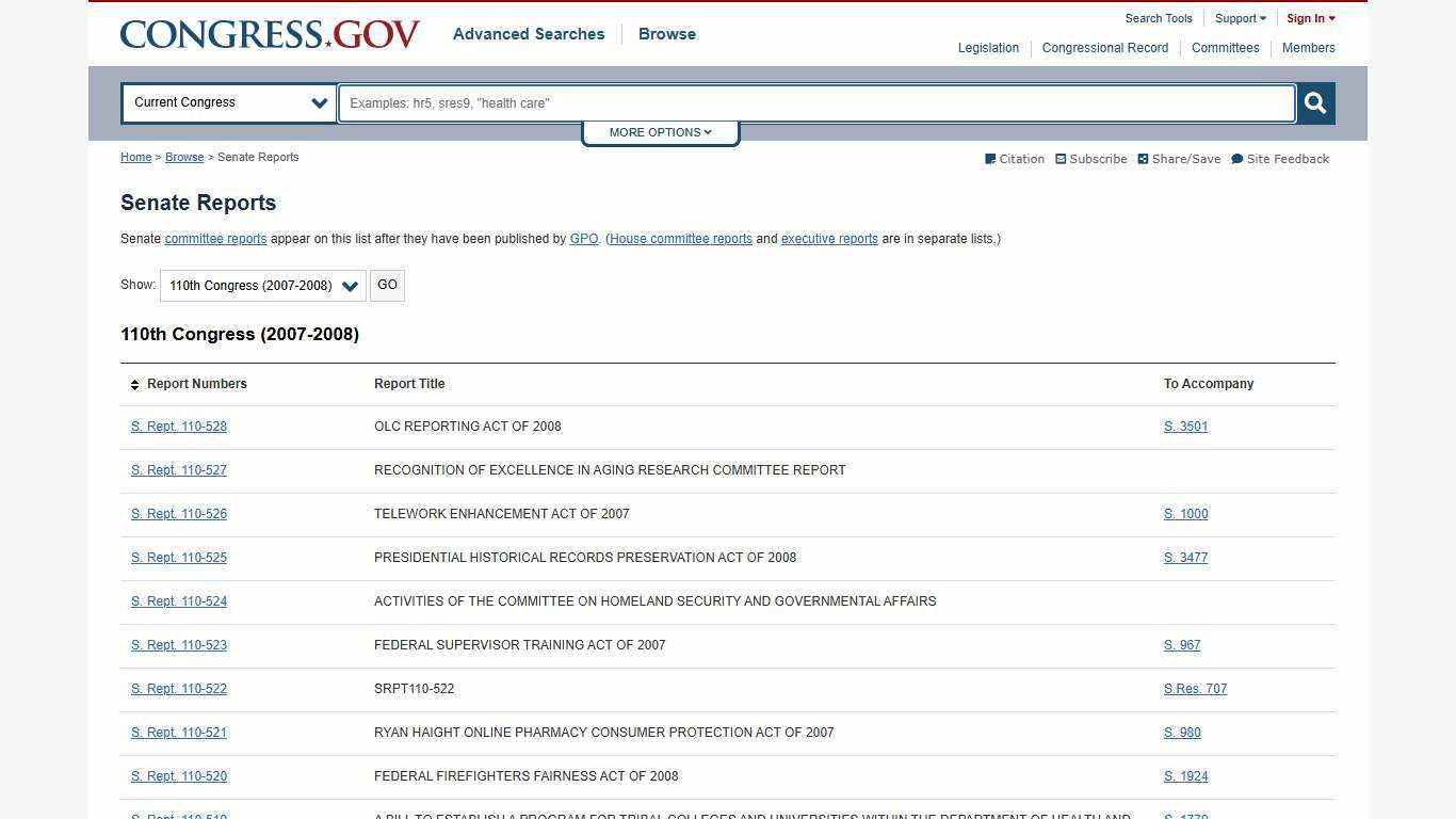 Senate Committee Reports | Congress.gov | Library of Congress